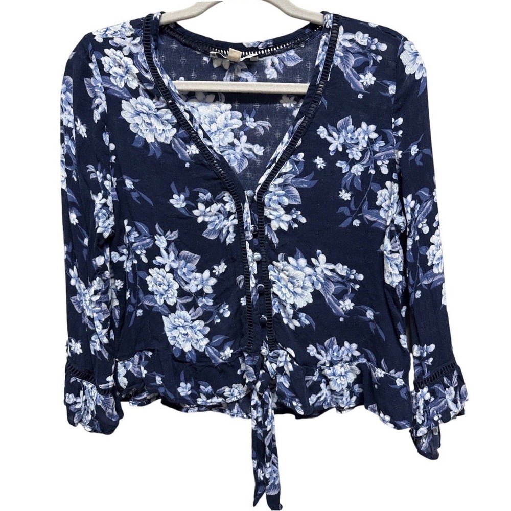 American Eagle Blue Floral Blouse Women Medium Cottagecore Festival